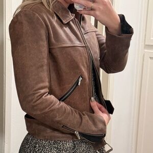 Veda Brown Leather Jacket with Zipper Accents
